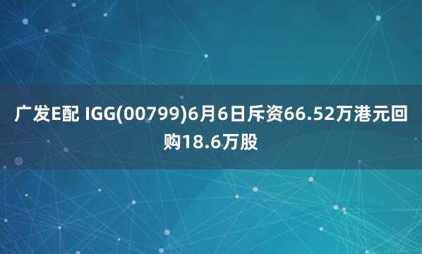 广发E配 IGG(00799)6月6日斥资66.52万港元回购18.6万股